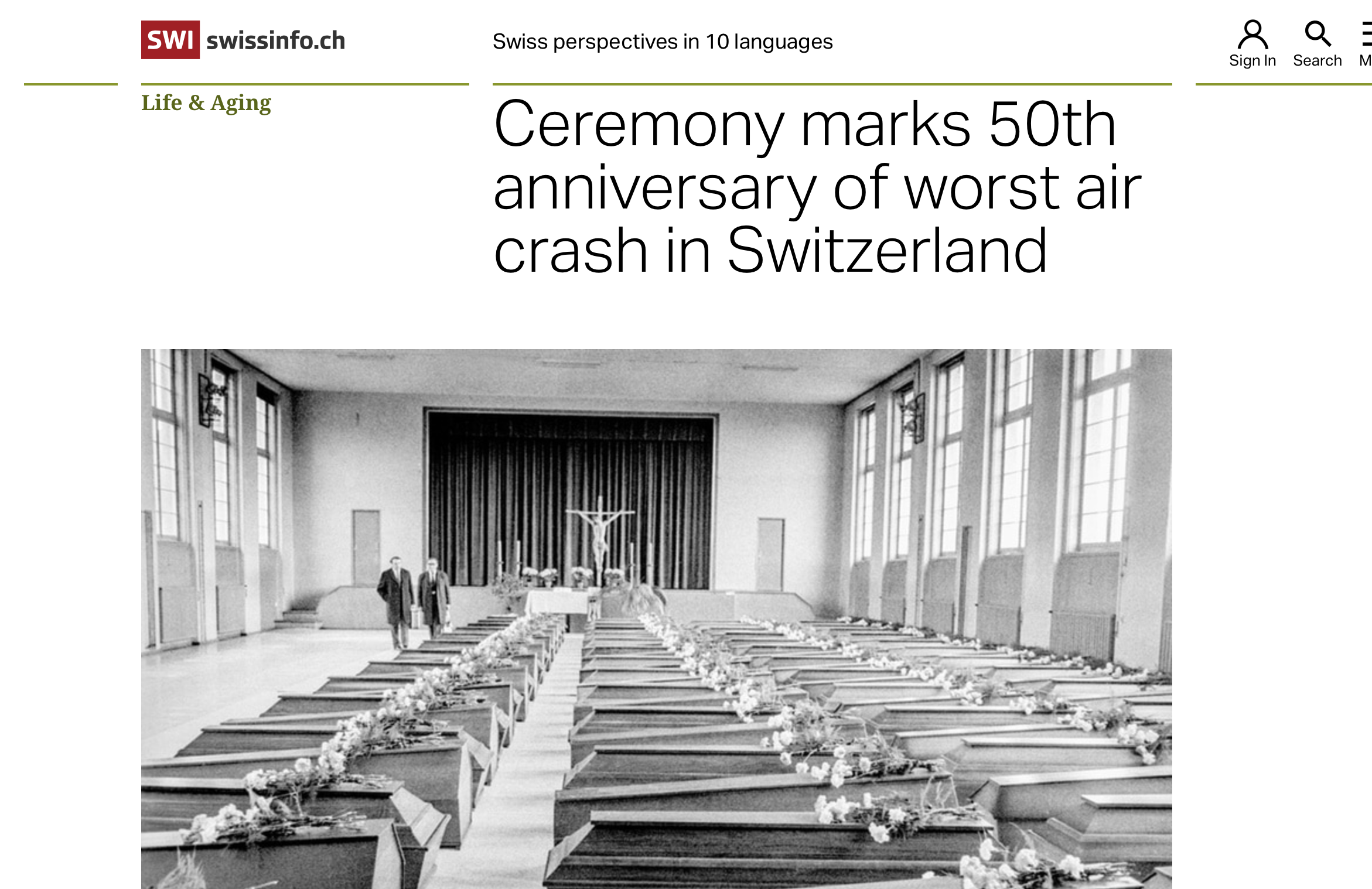 Ceremony marks 50th anniversary of worst air crash in Switzerland