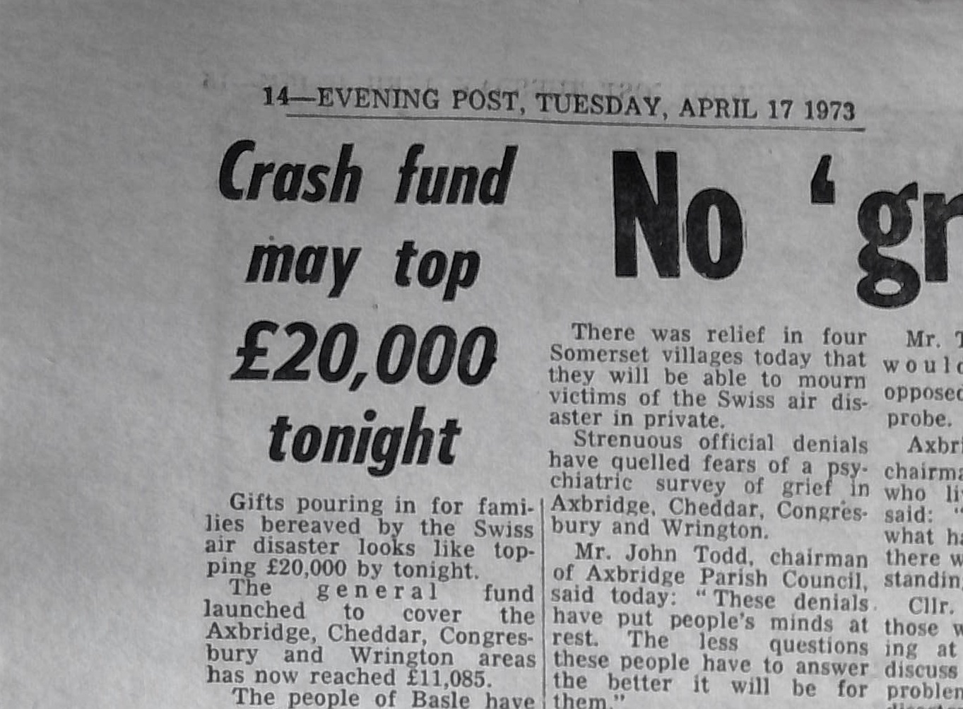 Crash fund may top £20,000 tonight 