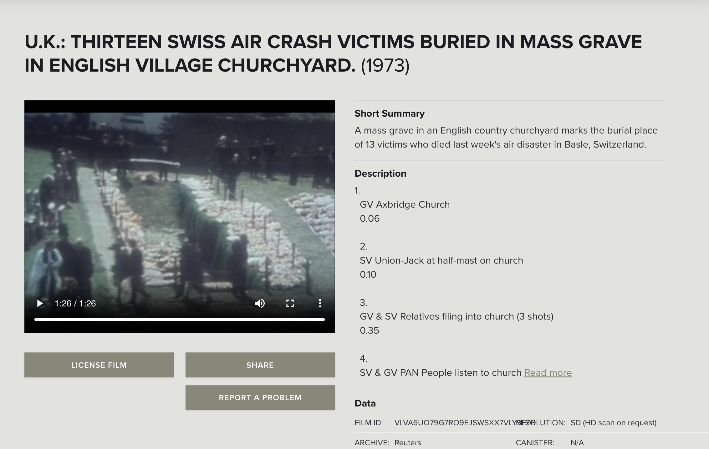 THIRTEEN SWISS AIR CRASH VICTIMS BURIED IN MASS GRAVE. (1973)
